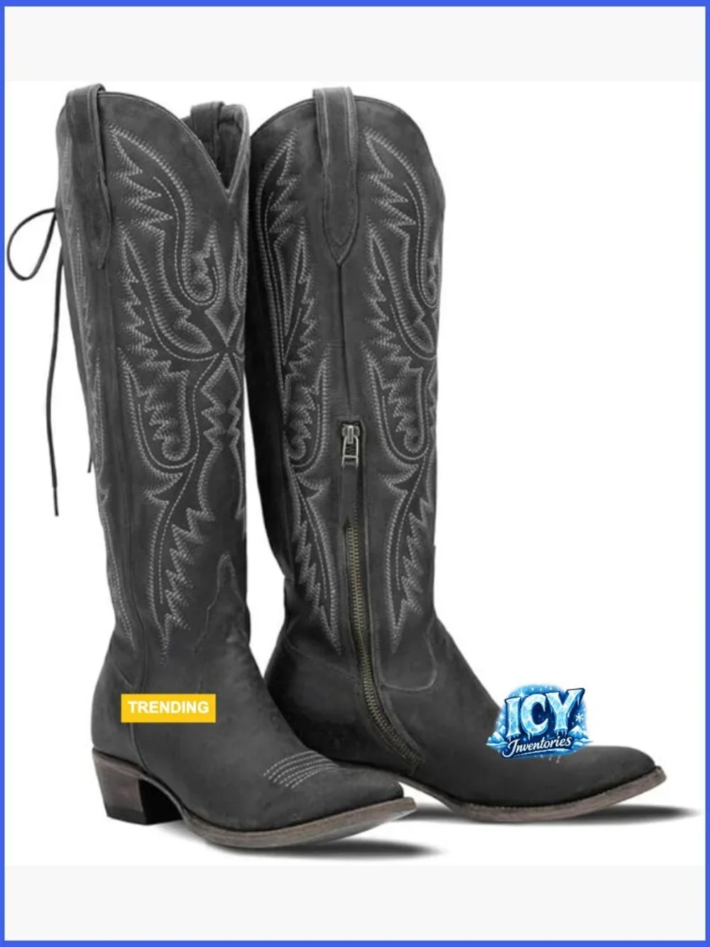 Over the Knee Cowboy Boots Women Adjustable Thigh High Cowgirl Block Heel